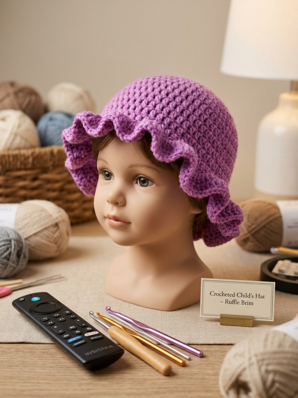 Crocheted Ruffle Brim Child's Hat - Purple